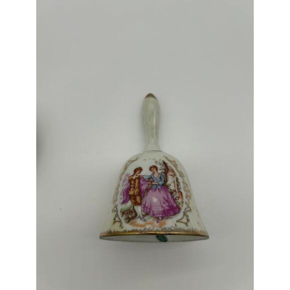 Lot of 2 Vintage Lusterware Fragonard Trinket Dish w/ Lid Bell Courting Couple - Picture 9 of 12